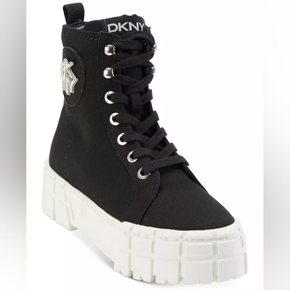 NIB DKNY Peri Black Platform High Top Sneaker Booties 7 Lace Up Edgy Streetwear